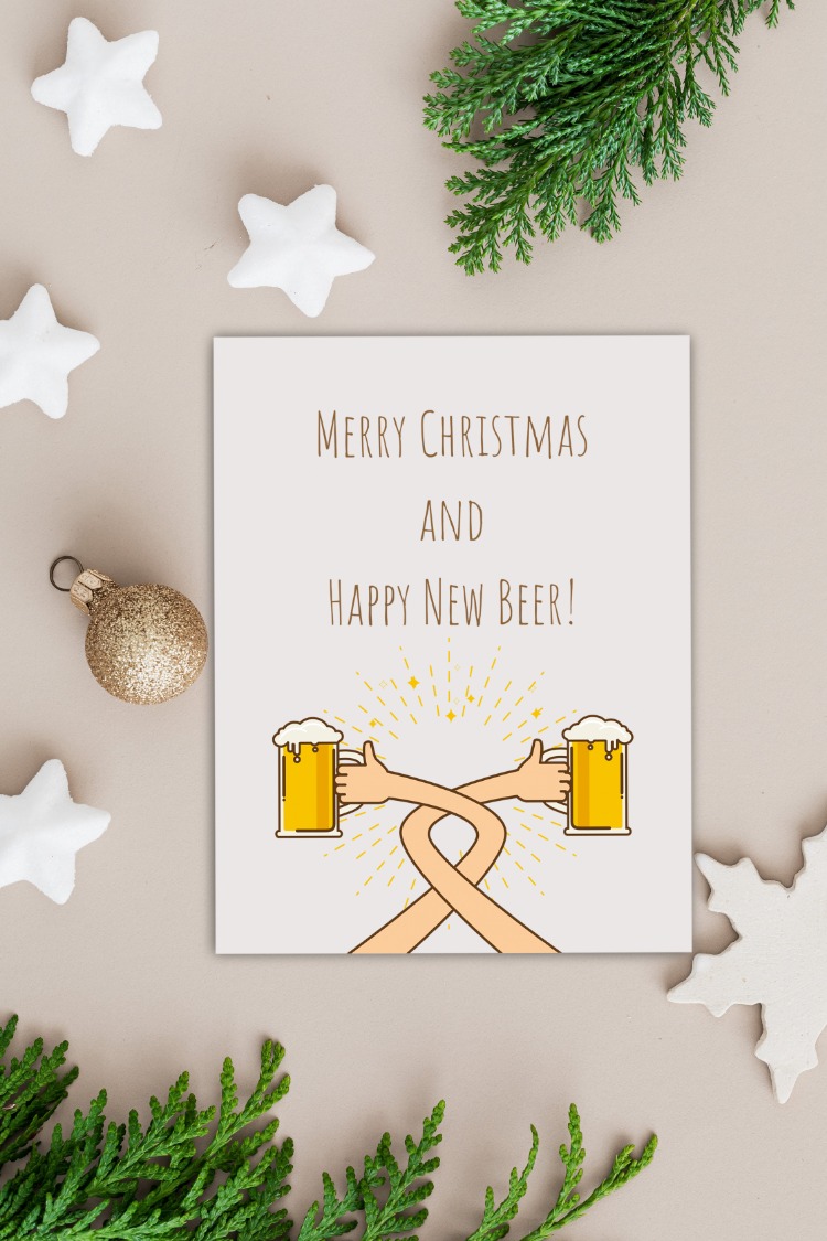 3'lü Yılbaşı Zarflı Hediye Kartı Özel Tasarım Paketleme Kartı Happy New Beer