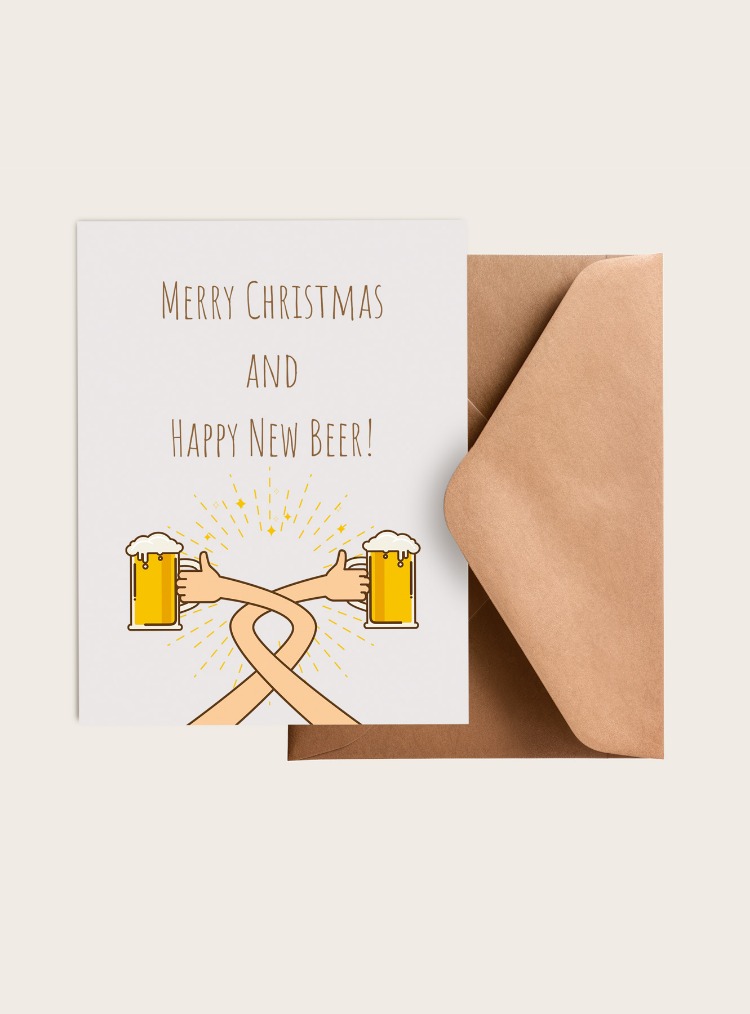 3'lü Yılbaşı Zarflı Hediye Kartı Özel Tasarım Paketleme Kartı Happy New Beer