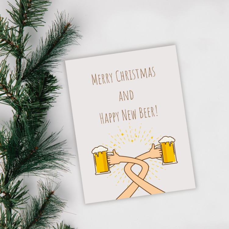3'lü Yılbaşı Zarflı Hediye Kartı Özel Tasarım Paketleme Kartı Happy New Beer
