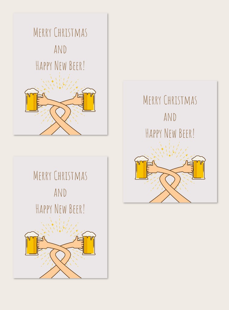 3'lü Yılbaşı Zarflı Hediye Kartı Özel Tasarım Paketleme Kartı Happy New Beer