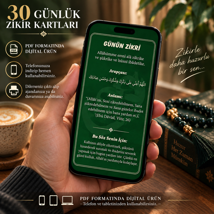 30 Günlük Dijital Zikir Kartları – Her Güne Bir Zikir ve İlham Mesajı (Dijital Ürün)