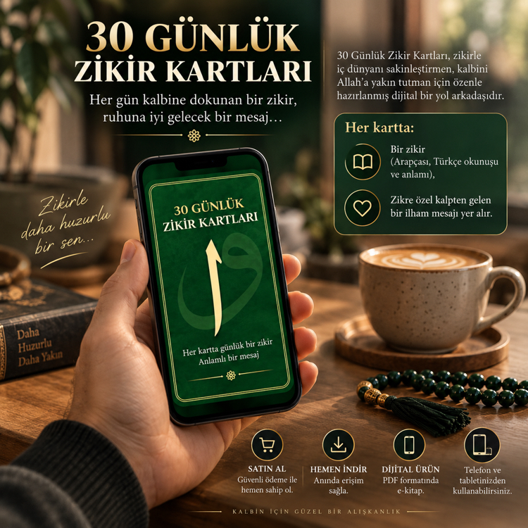 30 Günlük Dijital Zikir Kartları – Her Güne Bir Zikir ve İlham Mesajı (Dijital Ürün)