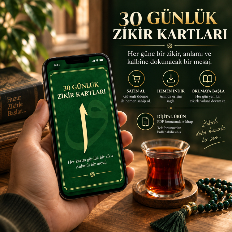 30 Günlük Dijital Zikir Kartları – Her Güne Bir Zikir ve İlham Mesajı (Dijital Ürün)