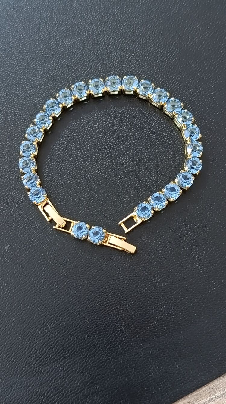 Mavi Taşlı Gold Detaylı Su Yolu Bileklik