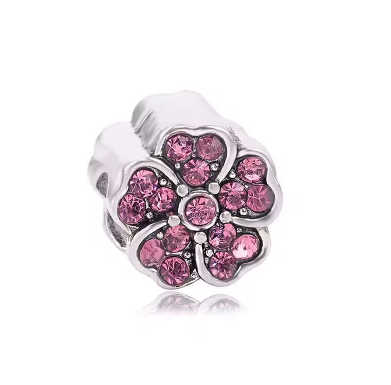 Pembe Taşlı Çiçekli Charm