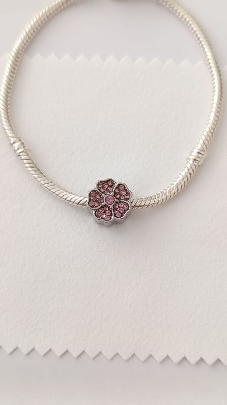 Pembe Taşlı Çiçekli Charm