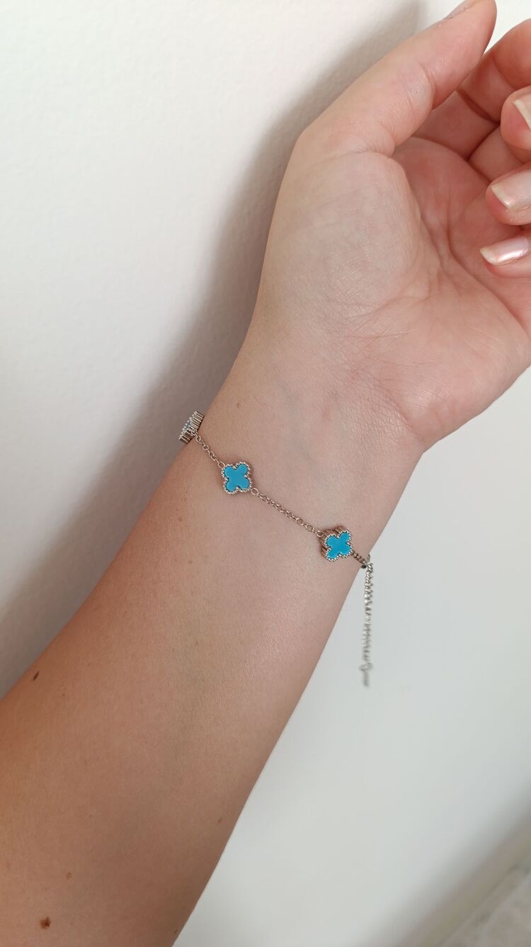 Van Cleef Mini Mavi- Gümüş Bileklik