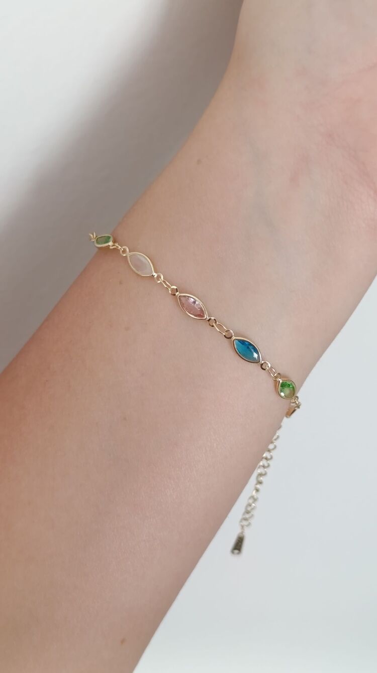 Oval Taşlı Renkli Bileklik