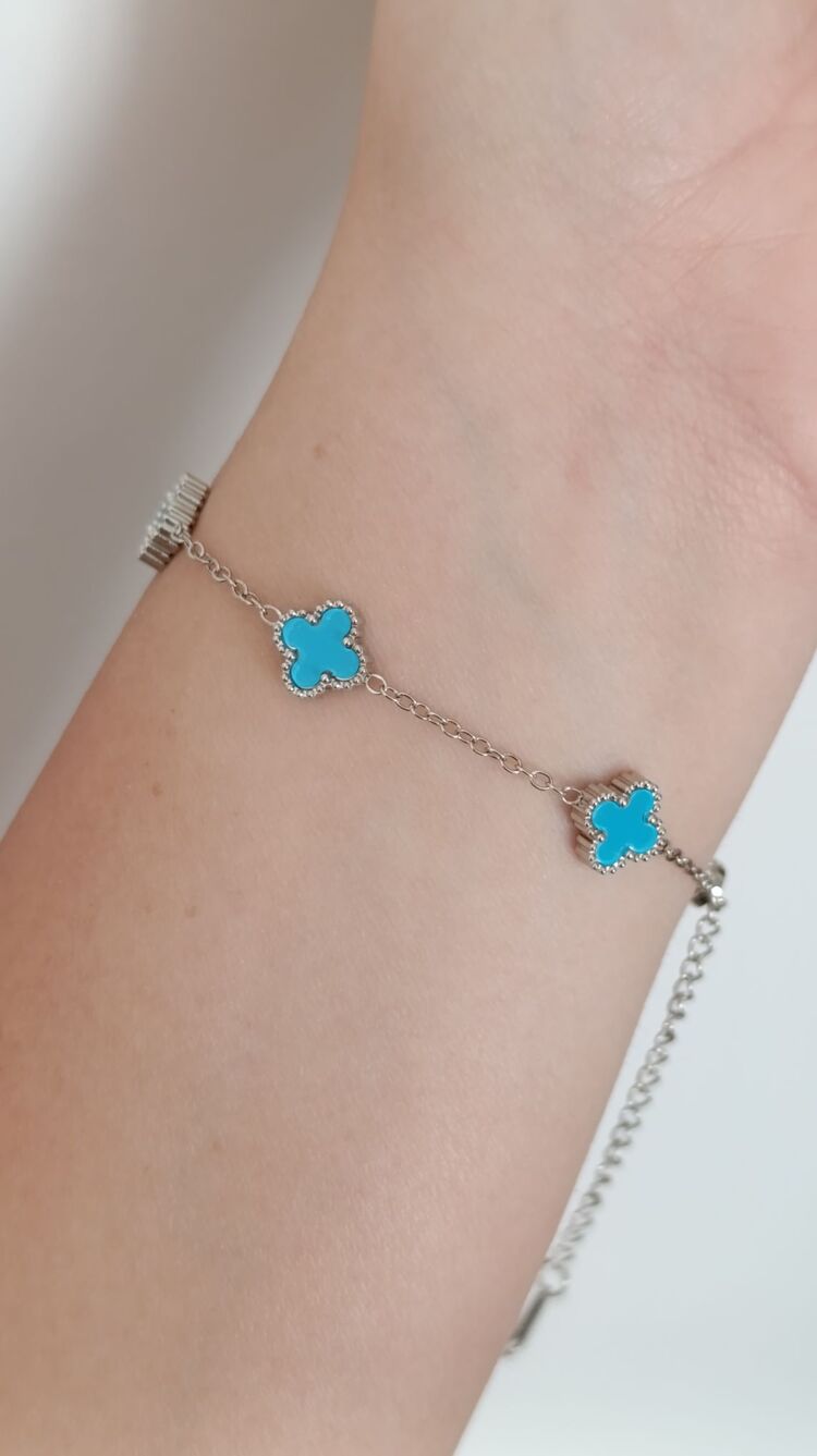 Van Cleef Mini Mavi- Gümüş Bileklik
