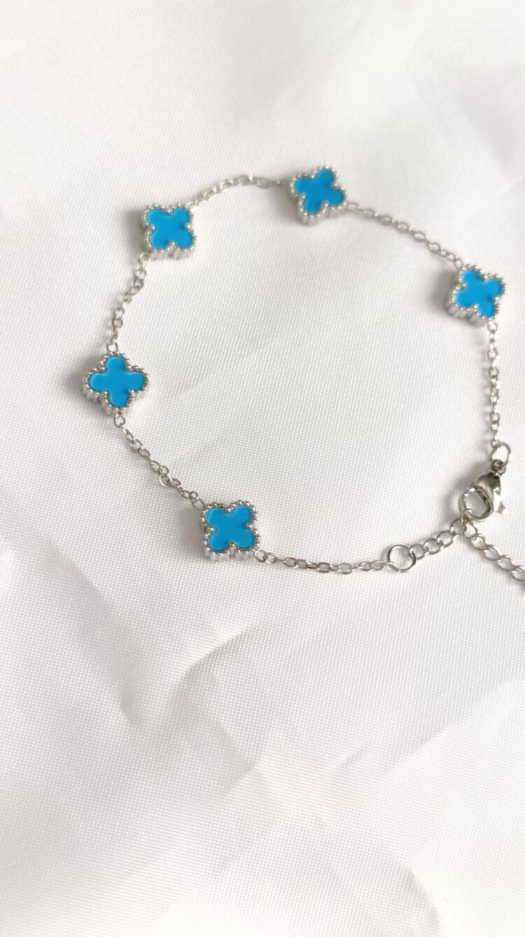 Van Cleef Mini Mavi- Gümüş Bileklik