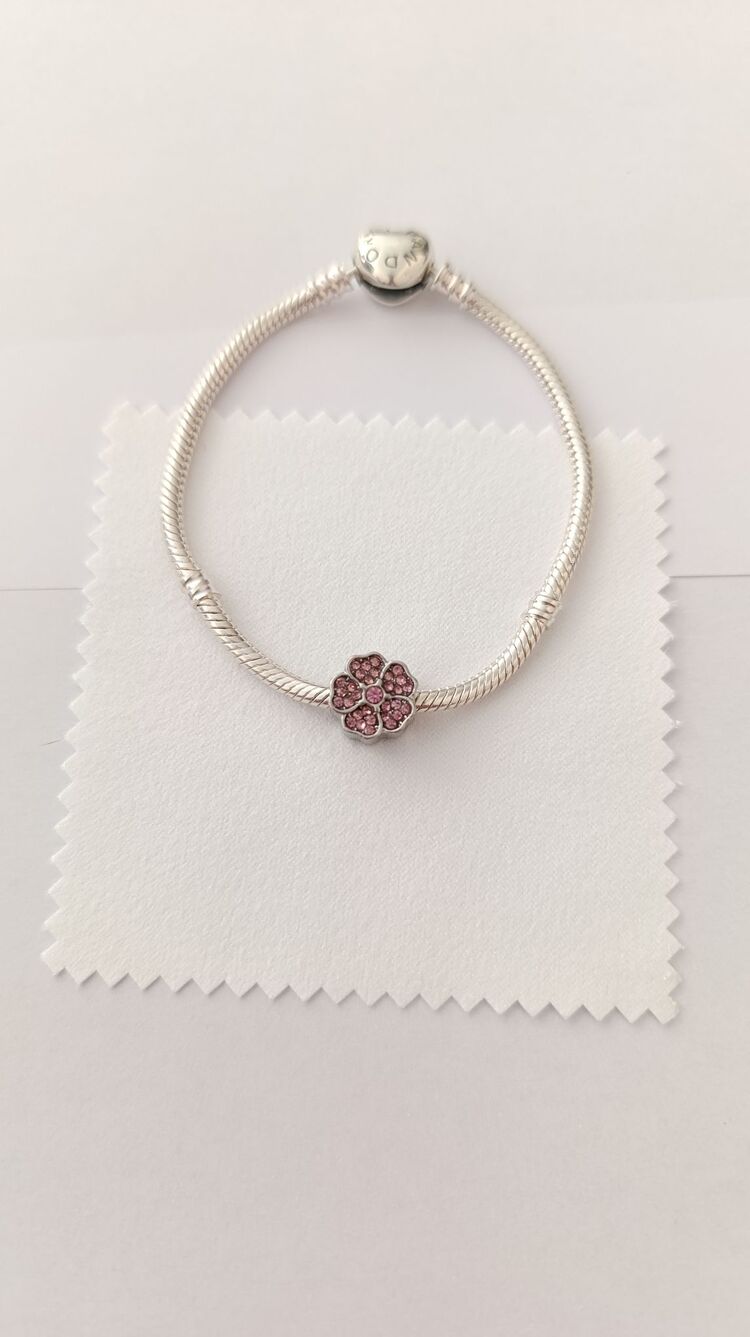 Pembe Taşlı Çiçekli Charm