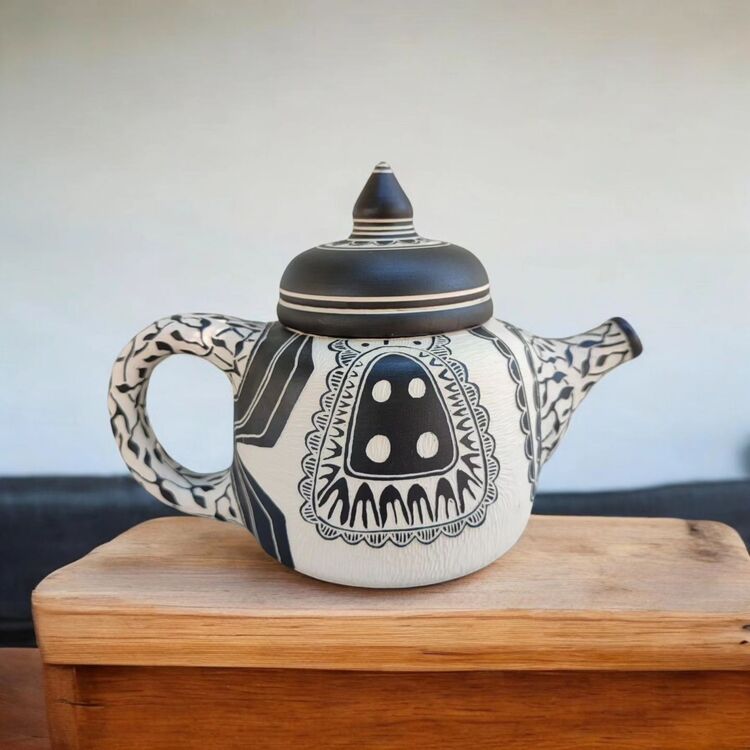 stoneware seramik kazıma demlik