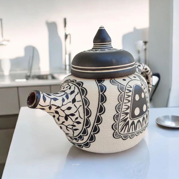 stoneware seramik kazıma demlik