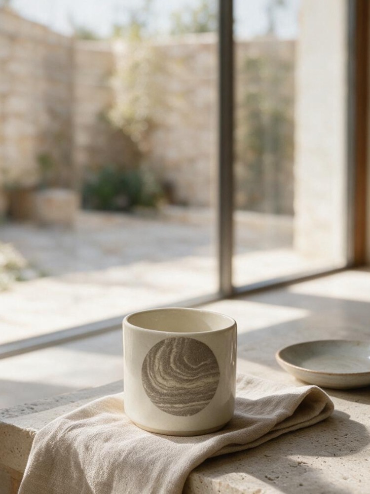 Stone Daire Detaylı Beyaz Kahve Kupası
