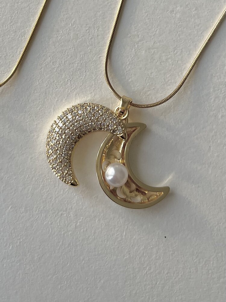 incili moon kolye | çelik