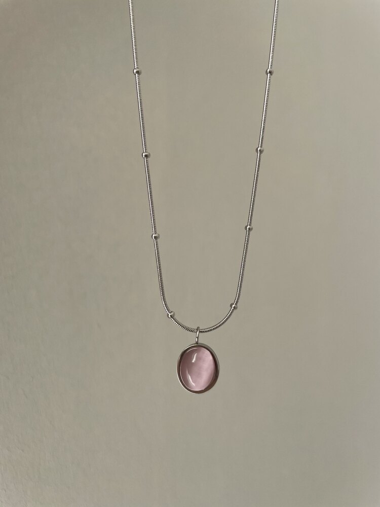 pembe doğaltaş kolye | çelik