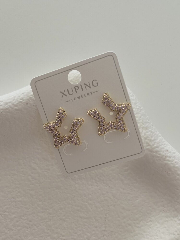 gold pembe taşlı yıldız küpe| xuping 
