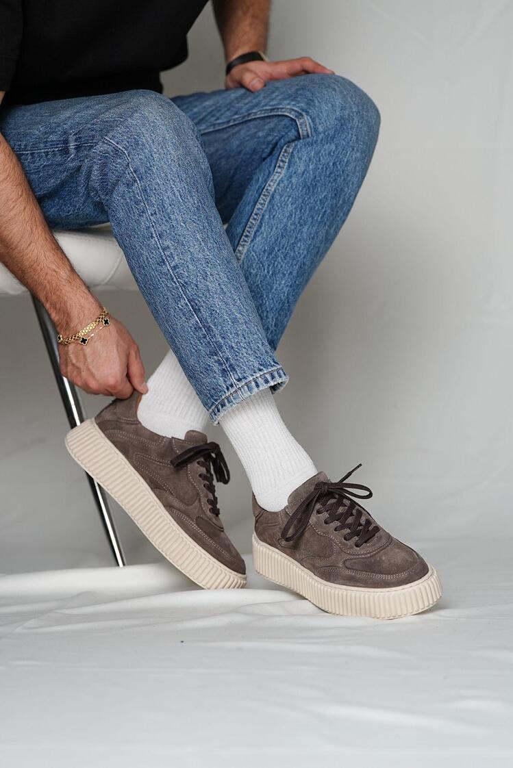 Hakiki Deri El Yapımı Vizon Süet Sneaker