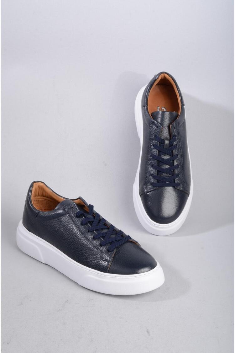 Deri Erkek Lacivert Sneakers Ayakkabı