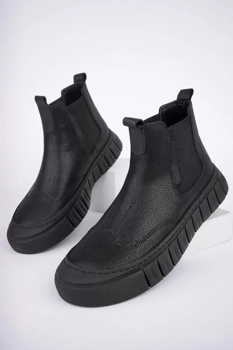 Siyah Napa Hakiki Erkek Bot & Bootie 