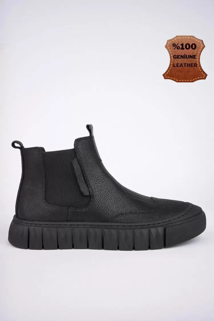 Siyah Napa Hakiki Erkek Bot & Bootie 