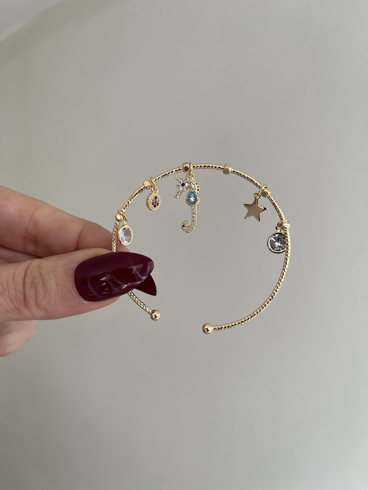 Çoklu Charm Detaylı Ayarlanabilir Kelepçe | 14k