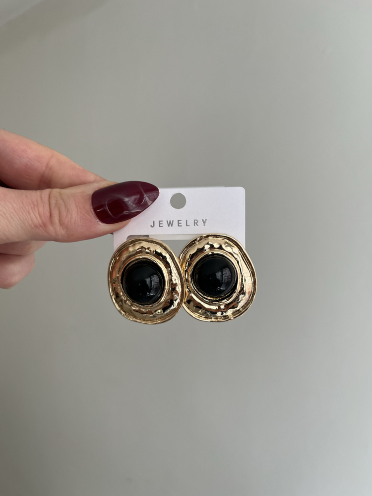 Siyah Oniks Görünümlü Küpe | Gold