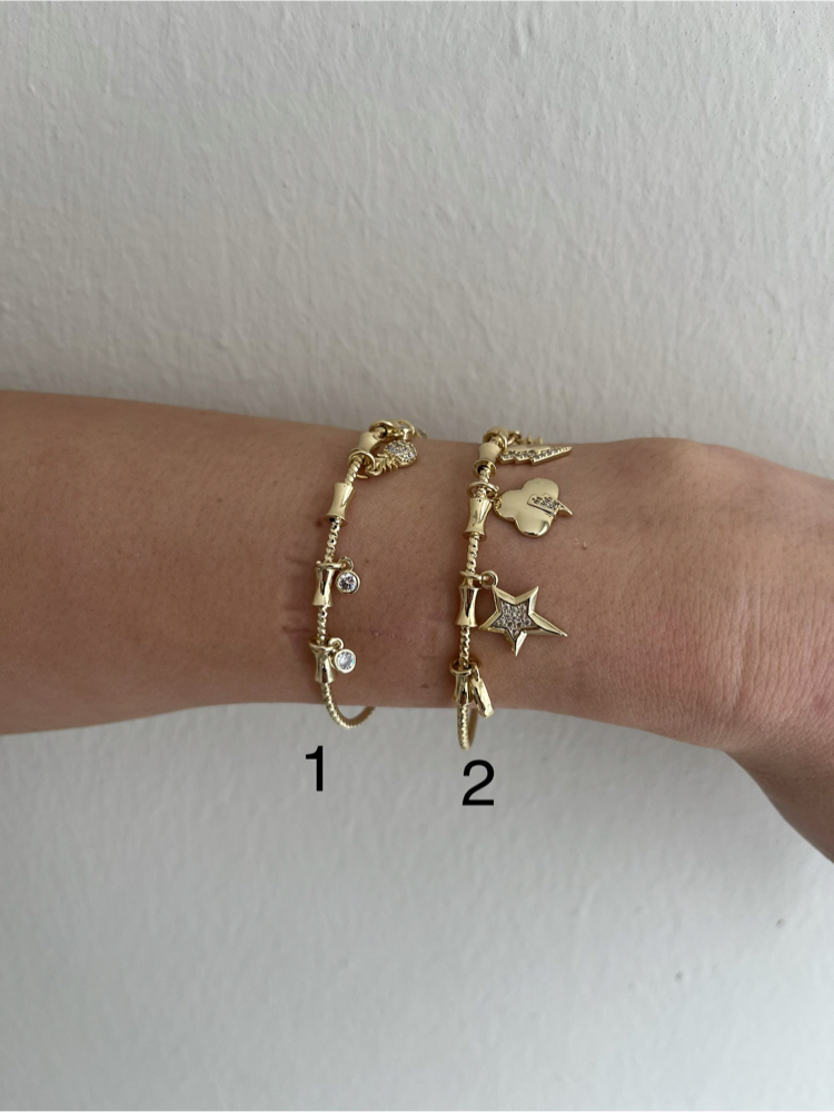 Çoklu Charm Detaylı Kelepçe | 14k