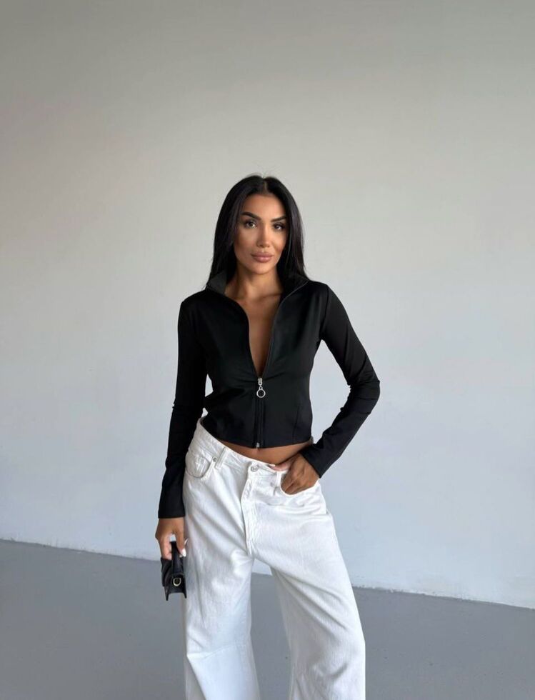 SİYAH FERMUARLI PARMAK GEÇMELİ CROP