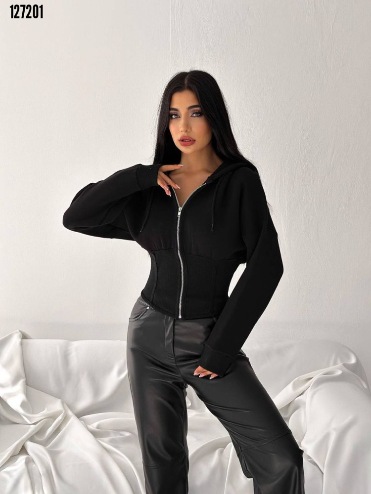 SİYAH BELDE KORSE DETAYLI ÜÇ İPLİK CEKET