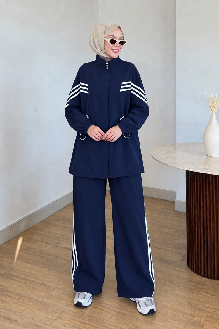 LACİVERT MODAL KUMAŞ ŞERİTLİ SPOR TAKIM