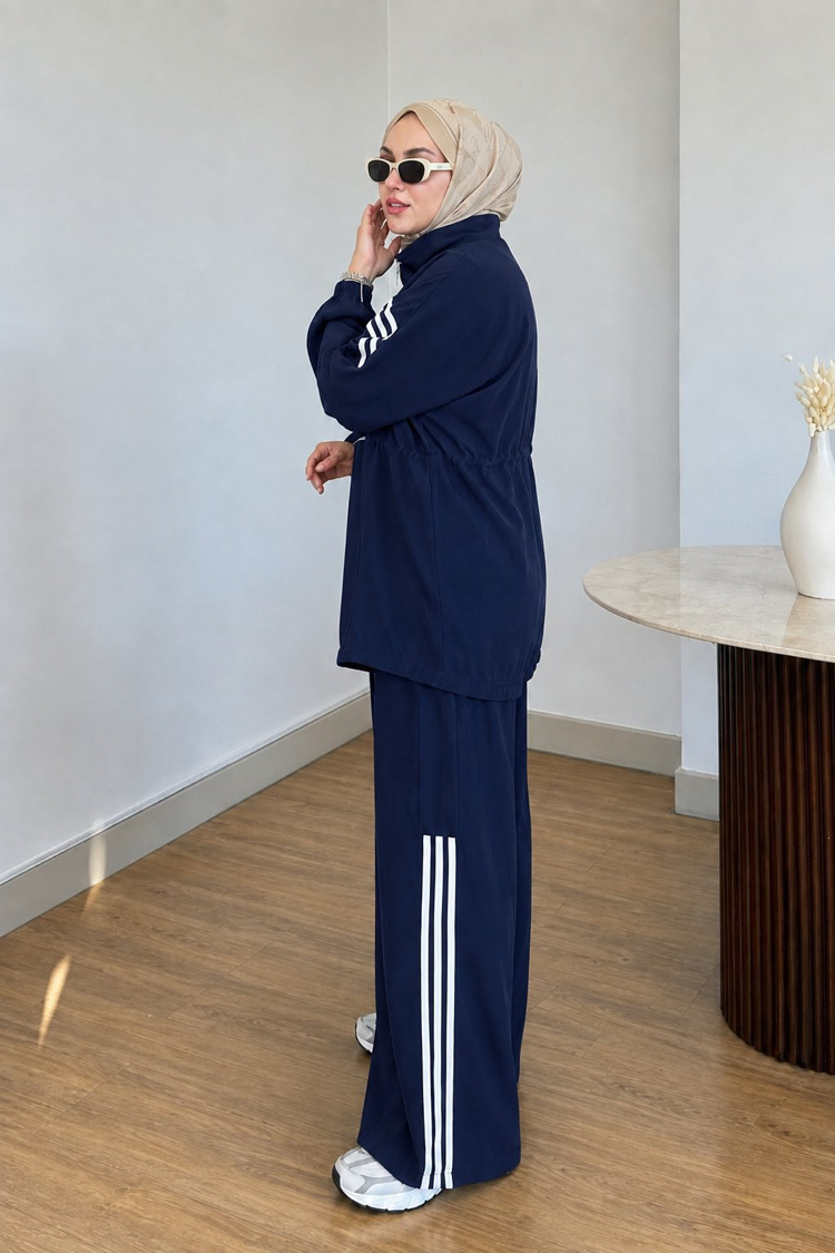 LACİVERT MODAL KUMAŞ ŞERİTLİ SPOR TAKIM