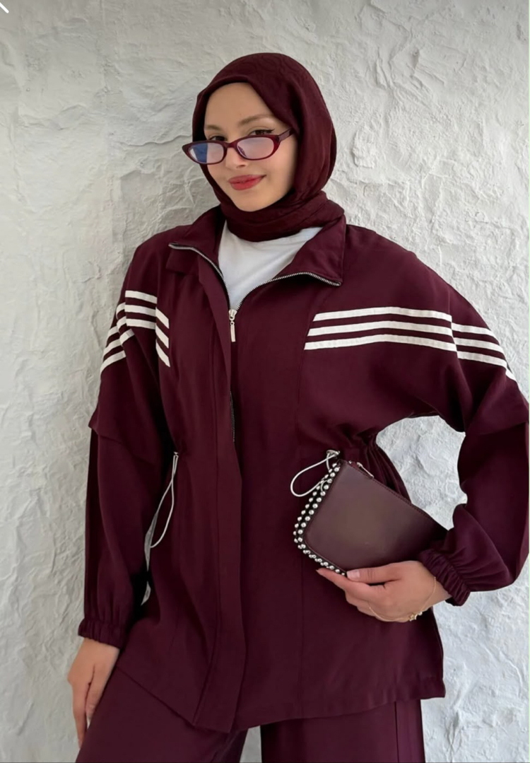 BORDO MODAL KUMAŞ ŞERİTLİ SPOR TAKIM