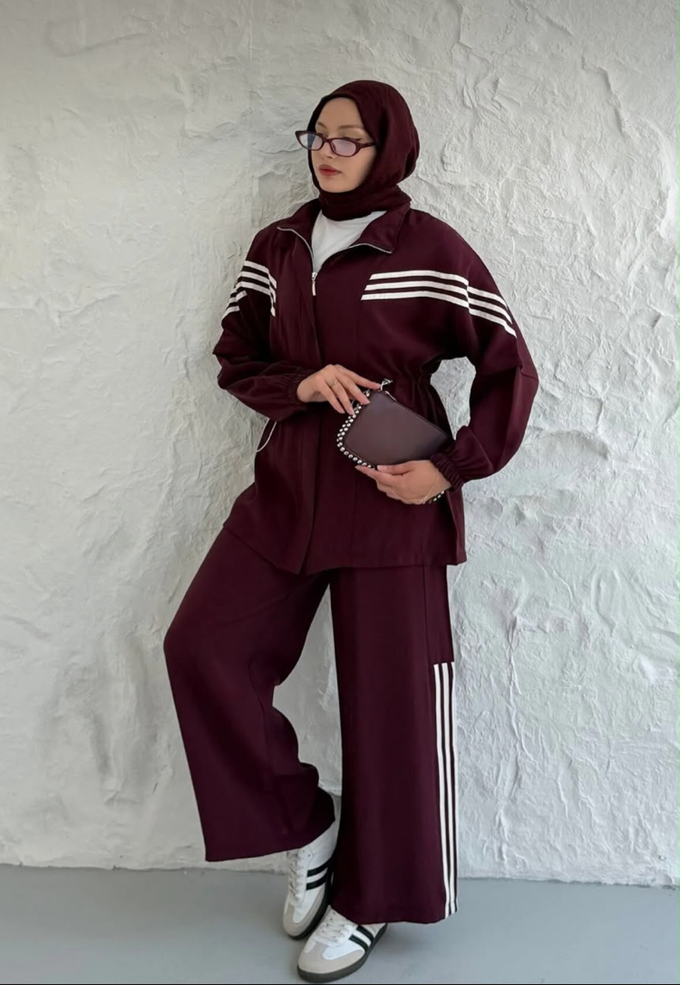 BORDO MODAL KUMAŞ ŞERİTLİ SPOR TAKIM