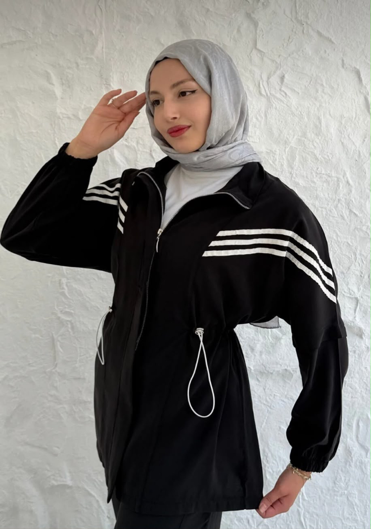 SİYAH MODAL KUMAŞ ŞERİTLİ SPOR TAKIM
