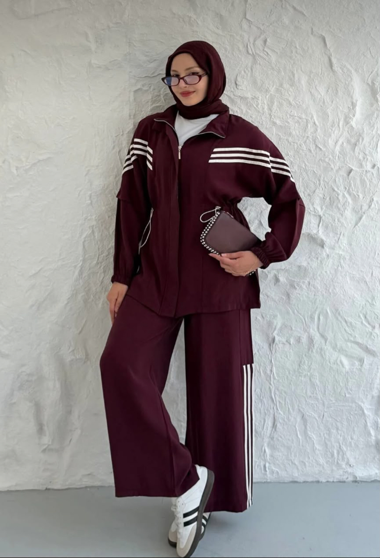 BORDO MODAL KUMAŞ ŞERİTLİ SPOR TAKIM