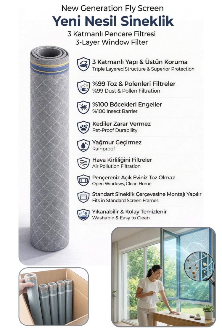 YENİ NESİL SİNEKLİK - PENCERE TOZ POLEN FİLTRESİ - ODERA