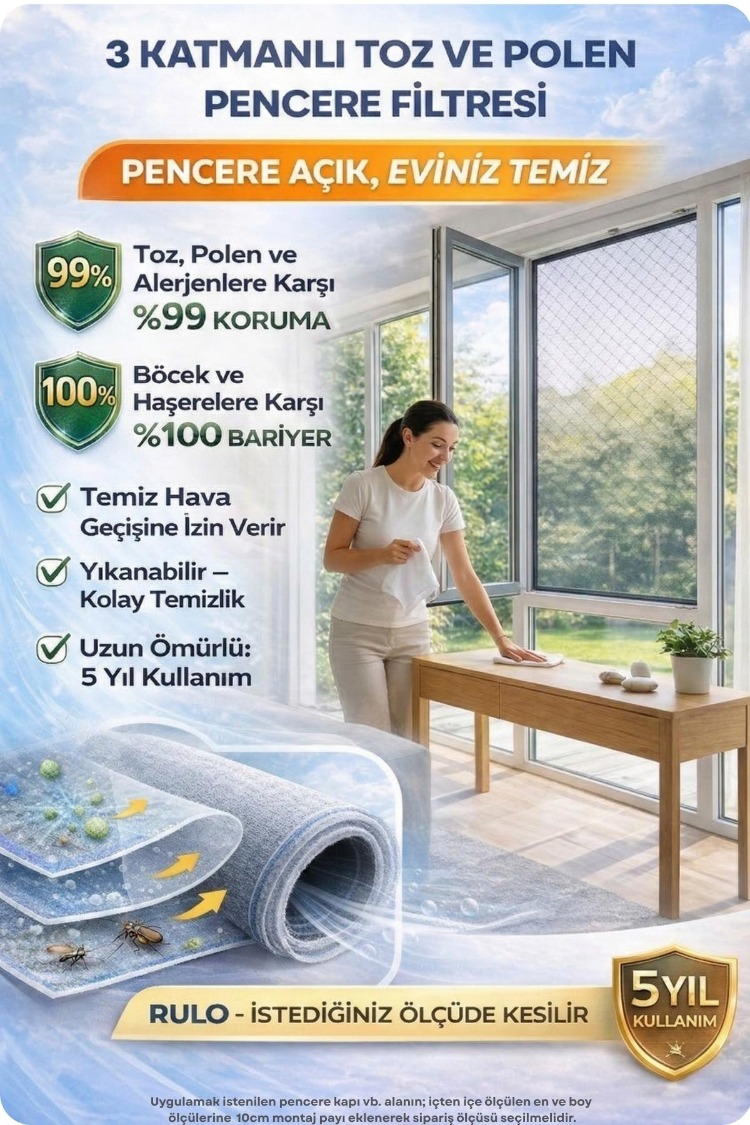 YENİ NESİL SİNEKLİK - PENCERE TOZ POLEN FİLTRESİ - ODERA