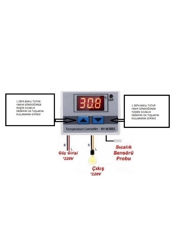 Xh-w3001 220v Ac Dijital Termostat Kablolu Fişli