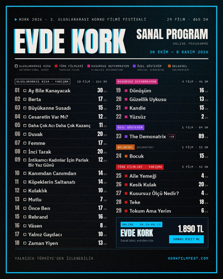  EVDE KORK Sanal Festival Bileti - 3. KORK Uluslararası Korku Filmi Festivali'26 - TR ALTYAZILI