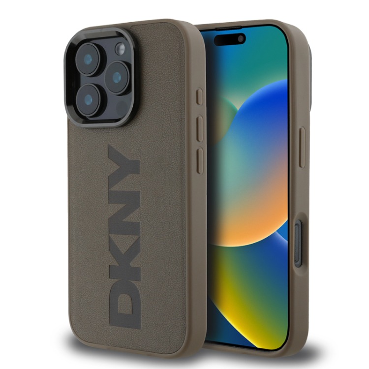 iPhone 16 Pro Max Kılıf DKNY Orjinal Lisanslı M-safe Şarj kahve PU Deri Plain Kapak