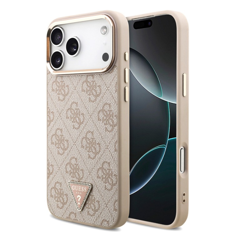 Apple iPhone 17 Pro Max Kılıf Guess Orjinal Lisanslı M-safe Şarj Özellikli Taşlı Üçgen