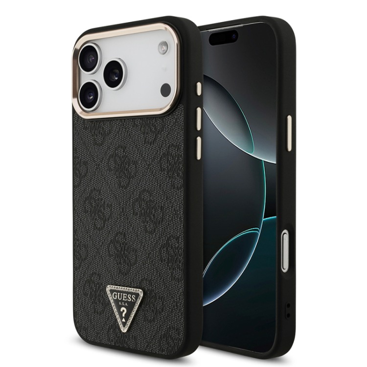 Apple iPhone 17 Pro Max Kılıf Guess Orjinal Lisanslı M-safe Şarj Özellikli Taşlı Üçgen