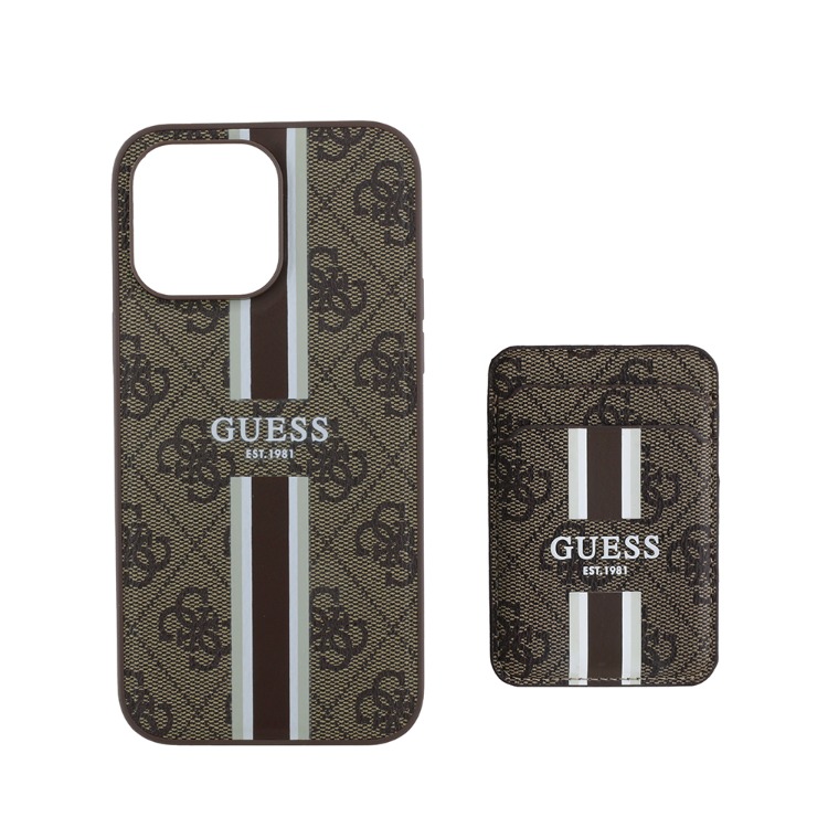Apple iPhone 14 Pro Max Kılıf Guess M-safe Şarj Özellikli 4G Desenli Çizgili Kartlı