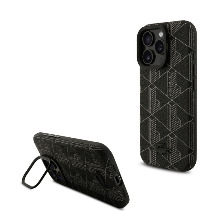 Pitaka 16 Pro Max Kılıf Lacoste Orjinal Lisanslı M-safe Şarj Standlı PU Deri Karışık Monog