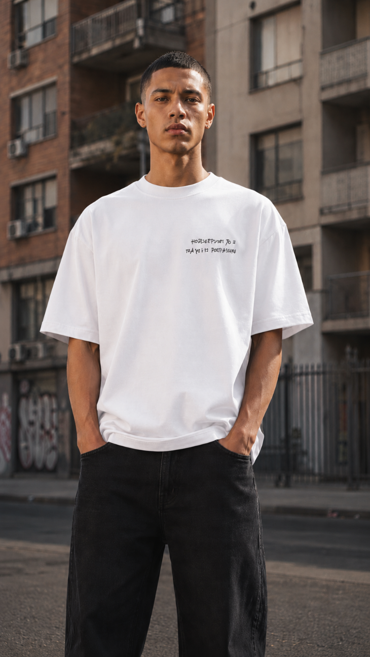 KORYN Beyaz BMW Grafik Baskılı Oversize Erkek T-Shirt