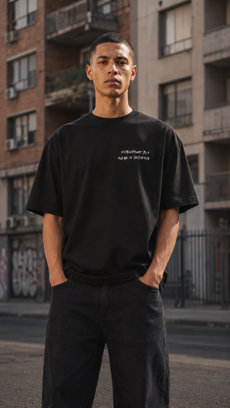 KORYN Siyah BMW Grafik Baskılı Oversize Erkek T-Shirt