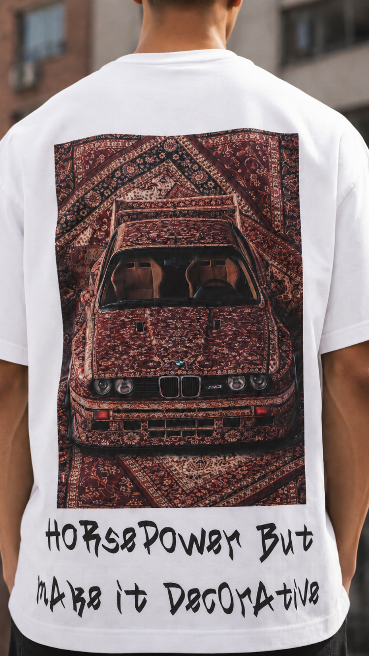KORYN Beyaz BMW Grafik Baskılı Oversize Erkek T-Shirt