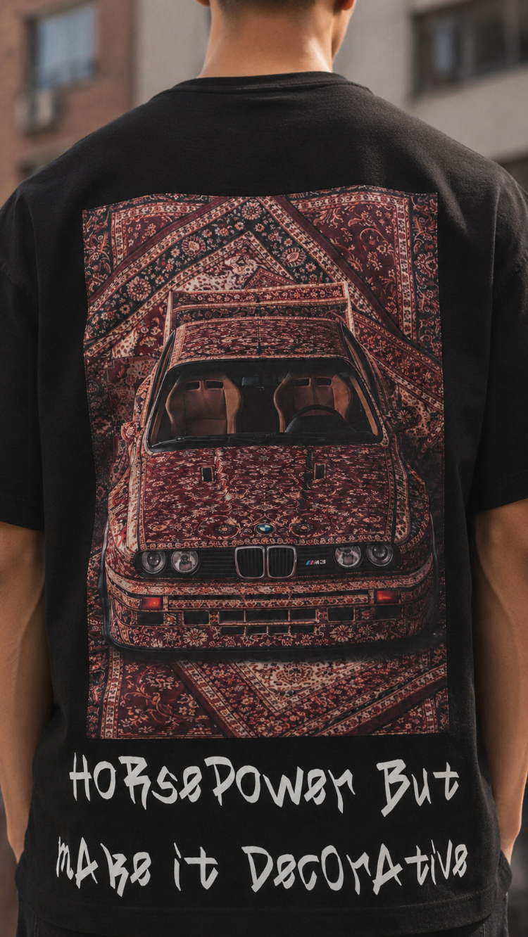KORYN Siyah BMW Grafik Baskılı Oversize Erkek T-Shirt