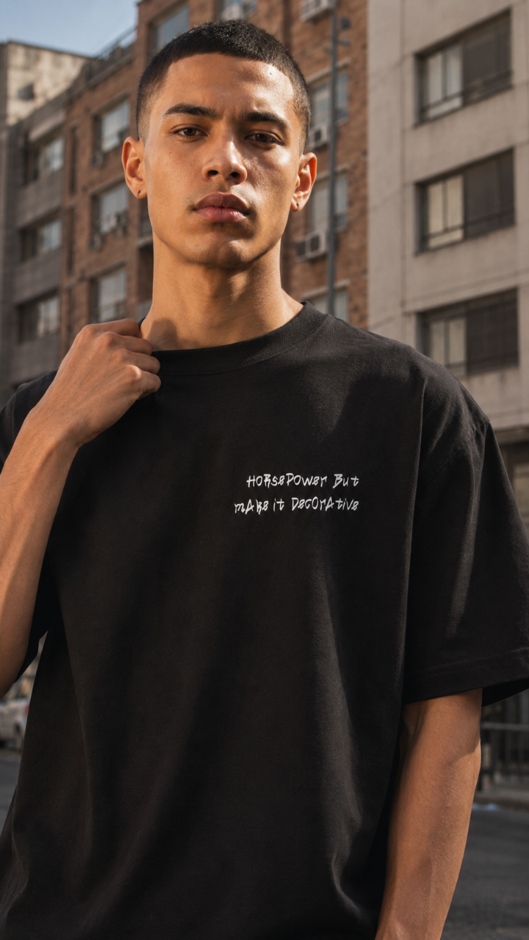 KORYN Siyah BMW Grafik Baskılı Oversize Erkek T-Shirt